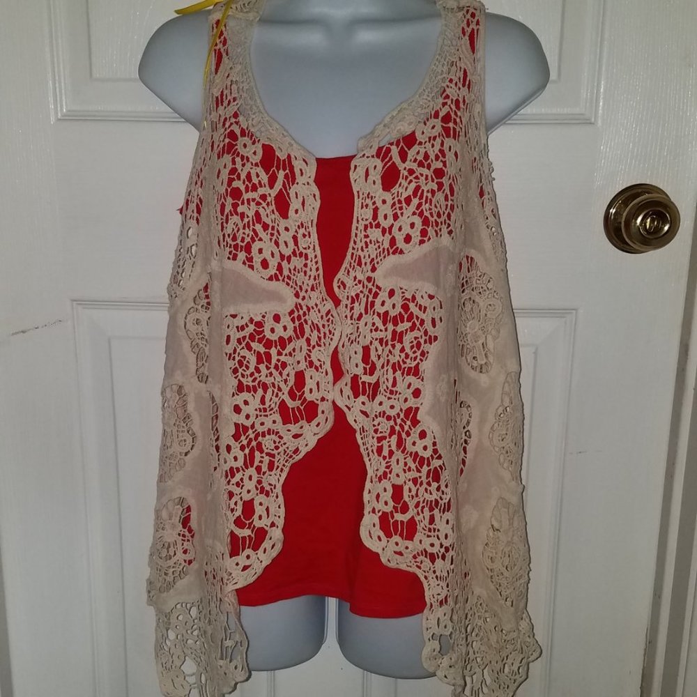 Cutwork embroidery long vest